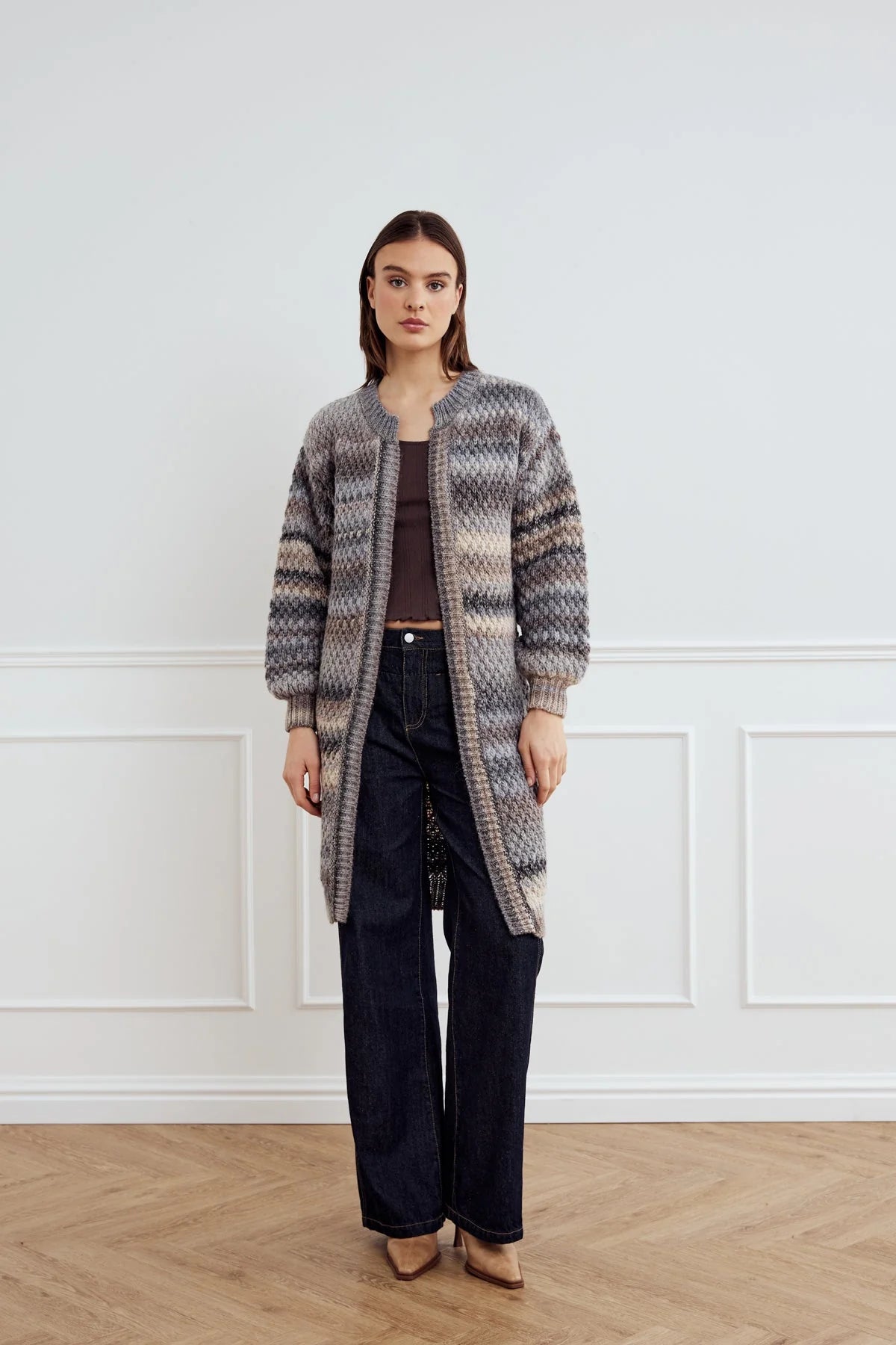 Noella Gio Stickad Kofta - Light Grey Mix