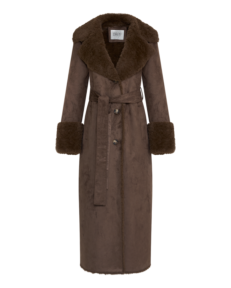 Terry Faux Sherling Maxi Coat