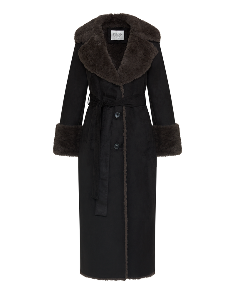 Terry Faux Shearling Maxi Coat