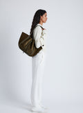 Large Ruched Tote Soft Suede - Olivgrön