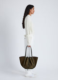 Large Ruched Tote Soft Suede - Olivgrön