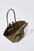 Large Ruched Tote Soft Suede - Olivgrön