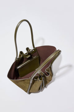 Large Ruched Tote Soft Suede - Olive