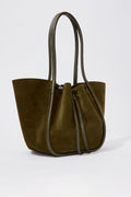Large Ruched Tote Soft Suede - Olivgrön