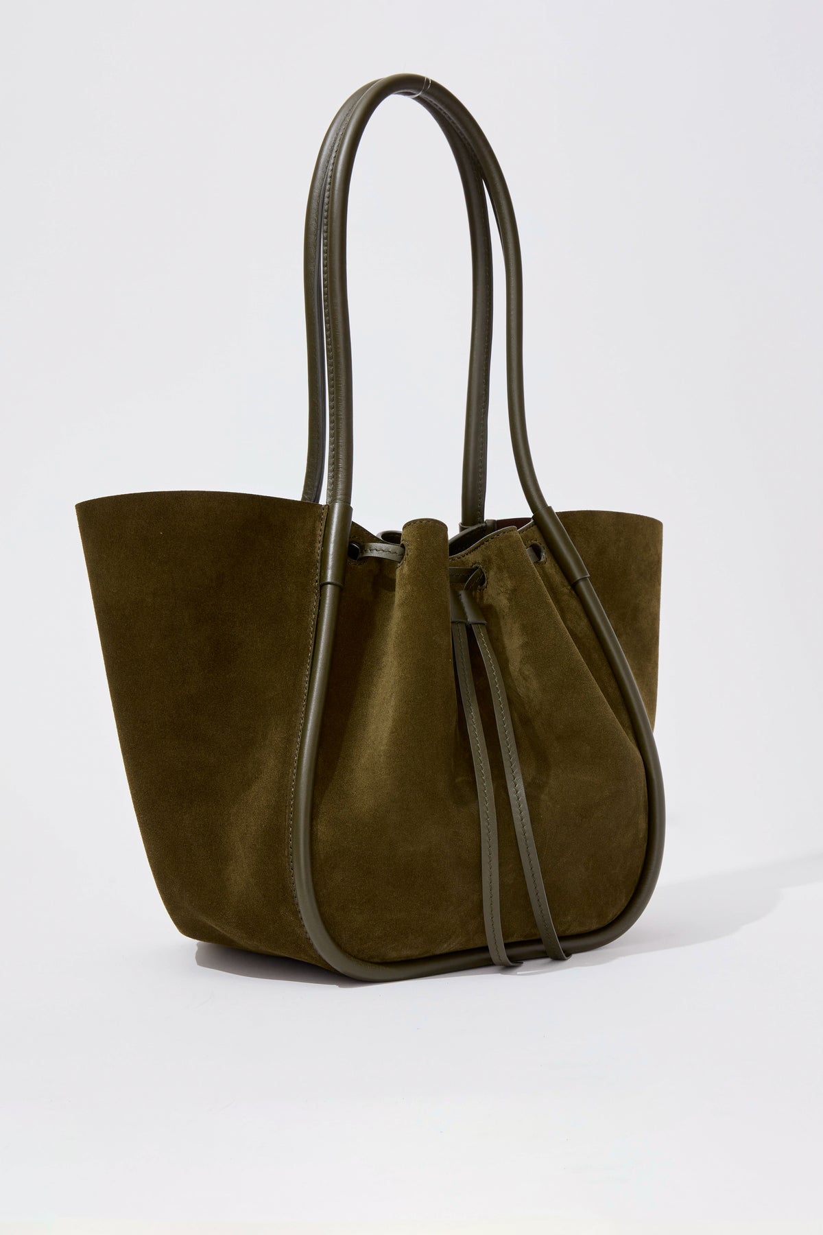 Large Ruched Tote Soft Suede - Olivgrön