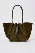 Large Ruched Tote Soft Suede - Olivgrön