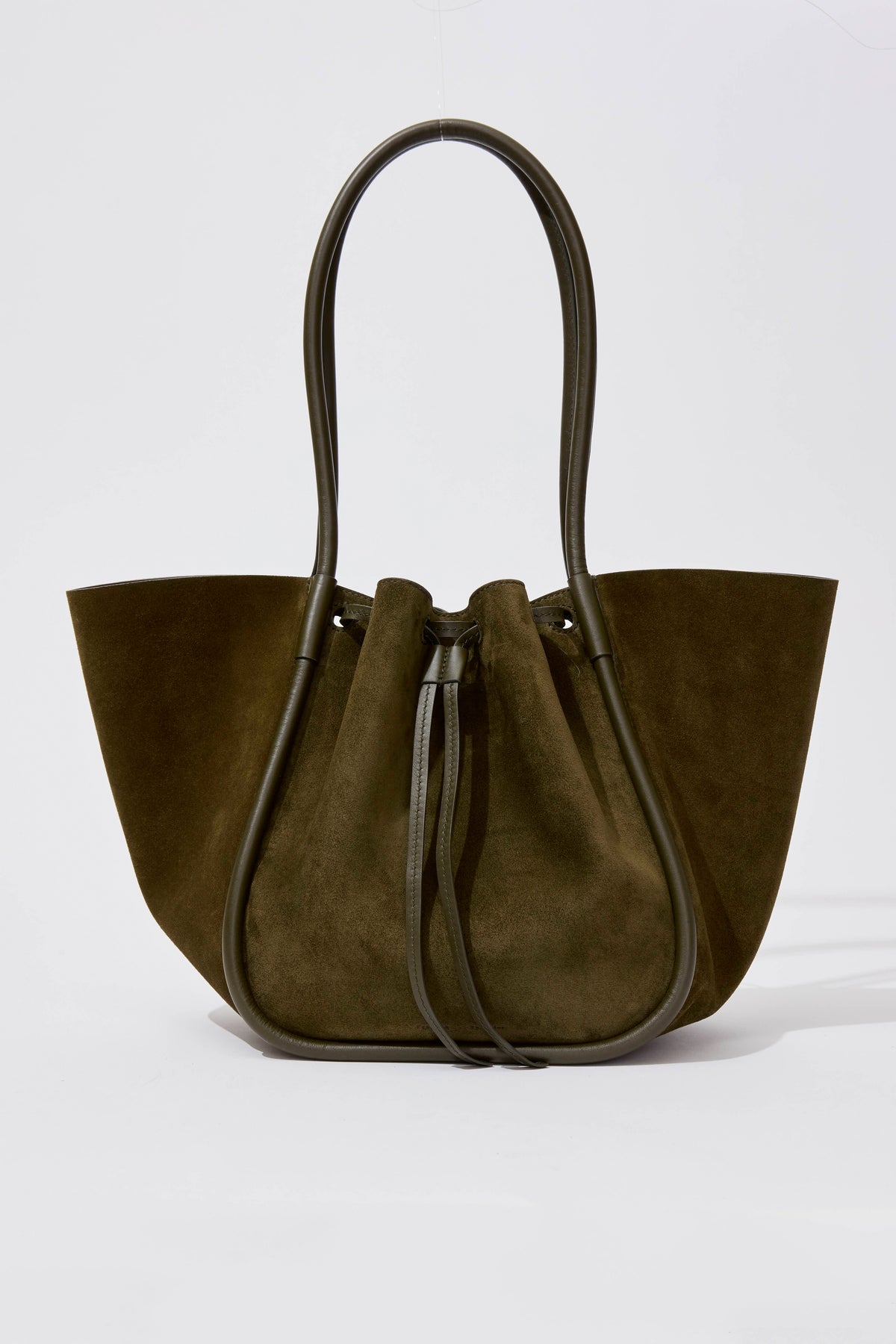 Large Ruched Tote Soft Suede - Olivgrön