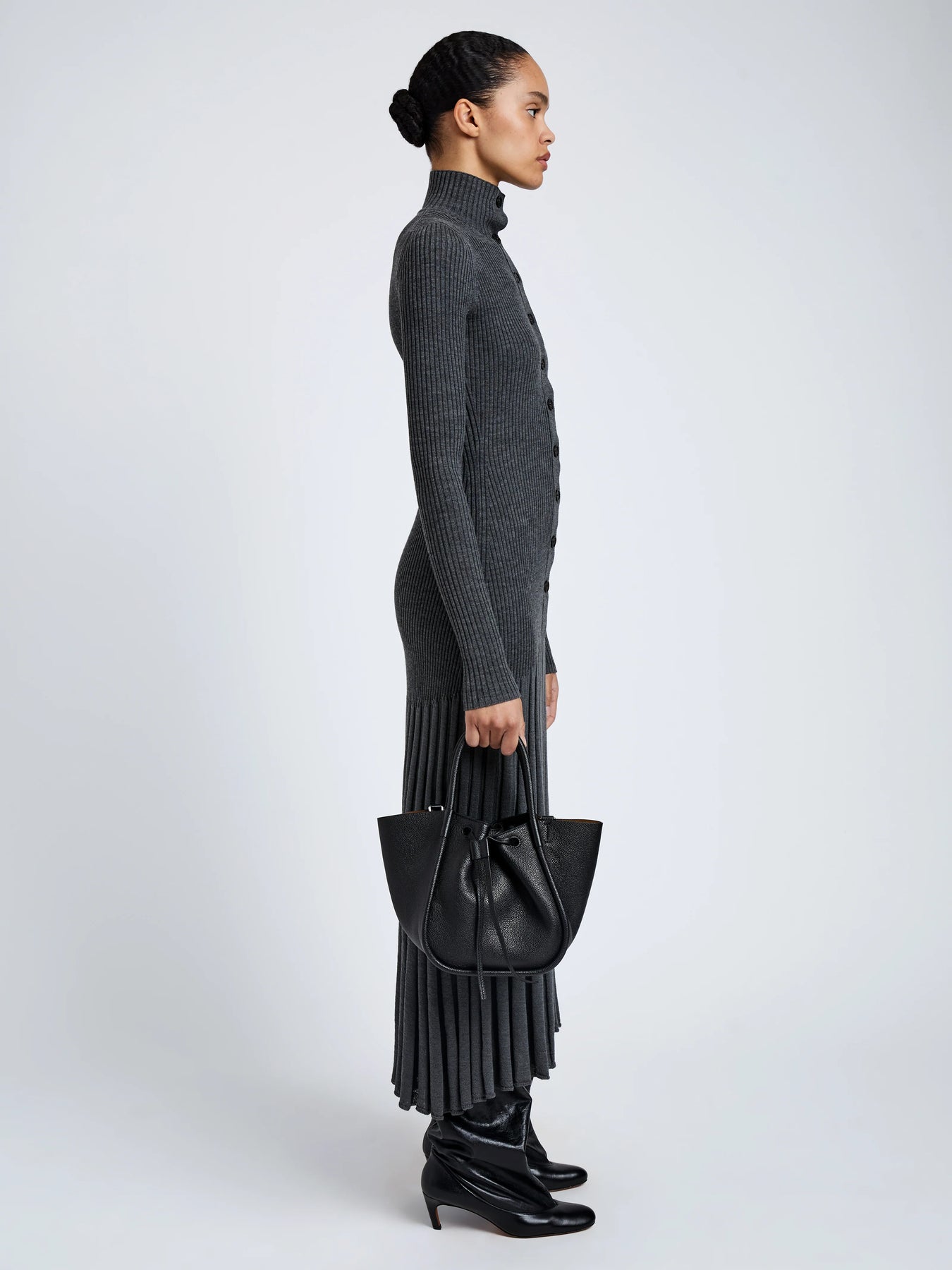 Small Ruched Tote Soft Pebbled Calf - Black