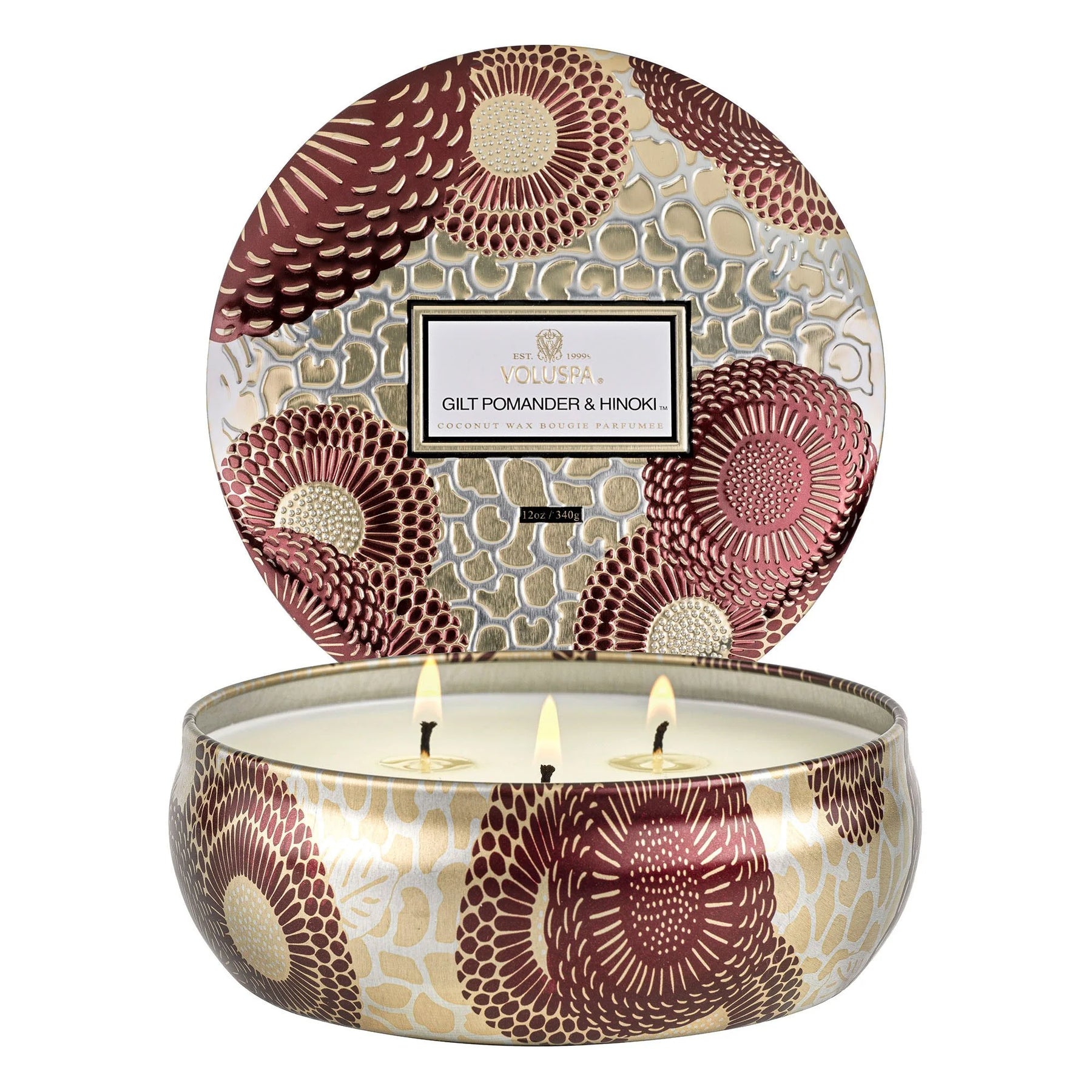 Voluspa Gilt Pomander & Hinoki 3 Wick Tin Candle
