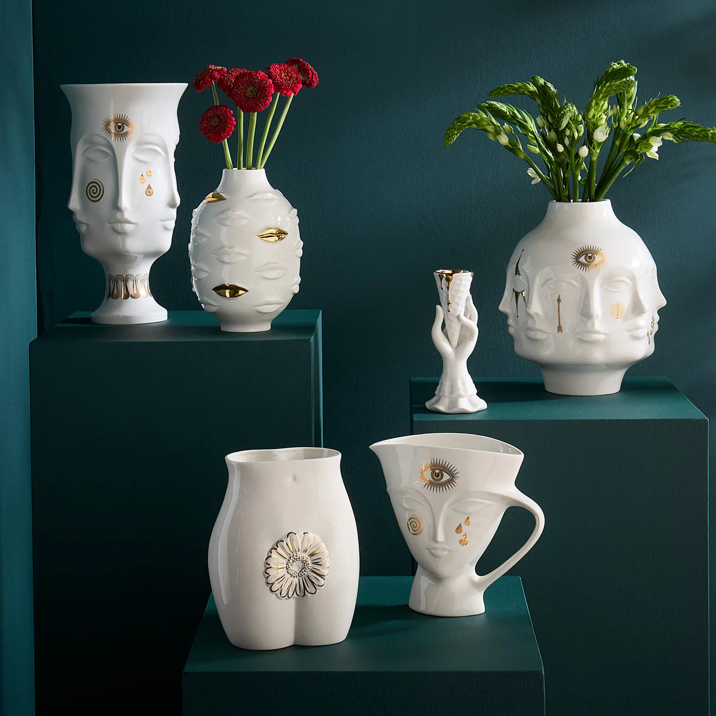 Jonathan Adler Gilded Gala Round Vase - Vit/Guld