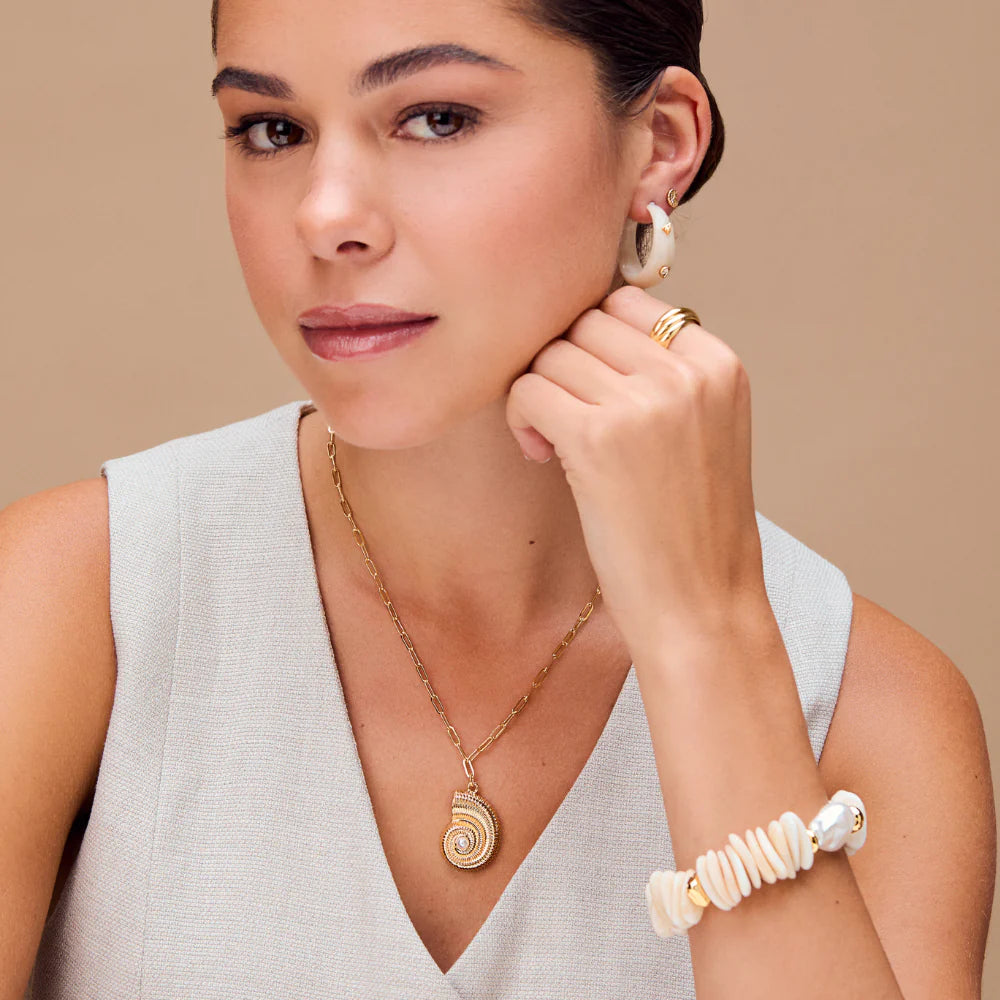 Textured Ammonite Statement Necklace - Pale Gold
