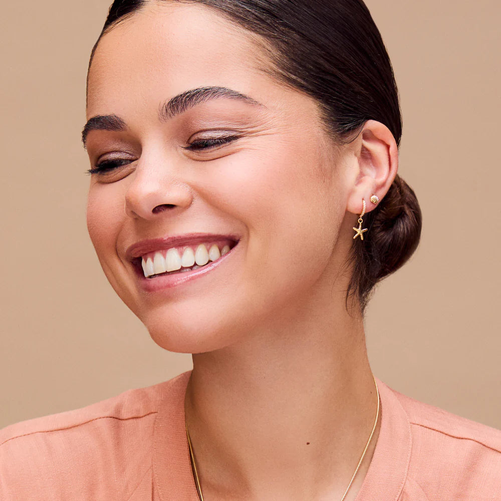 Starfish & Pearl Micro Hoop - Pale Gold