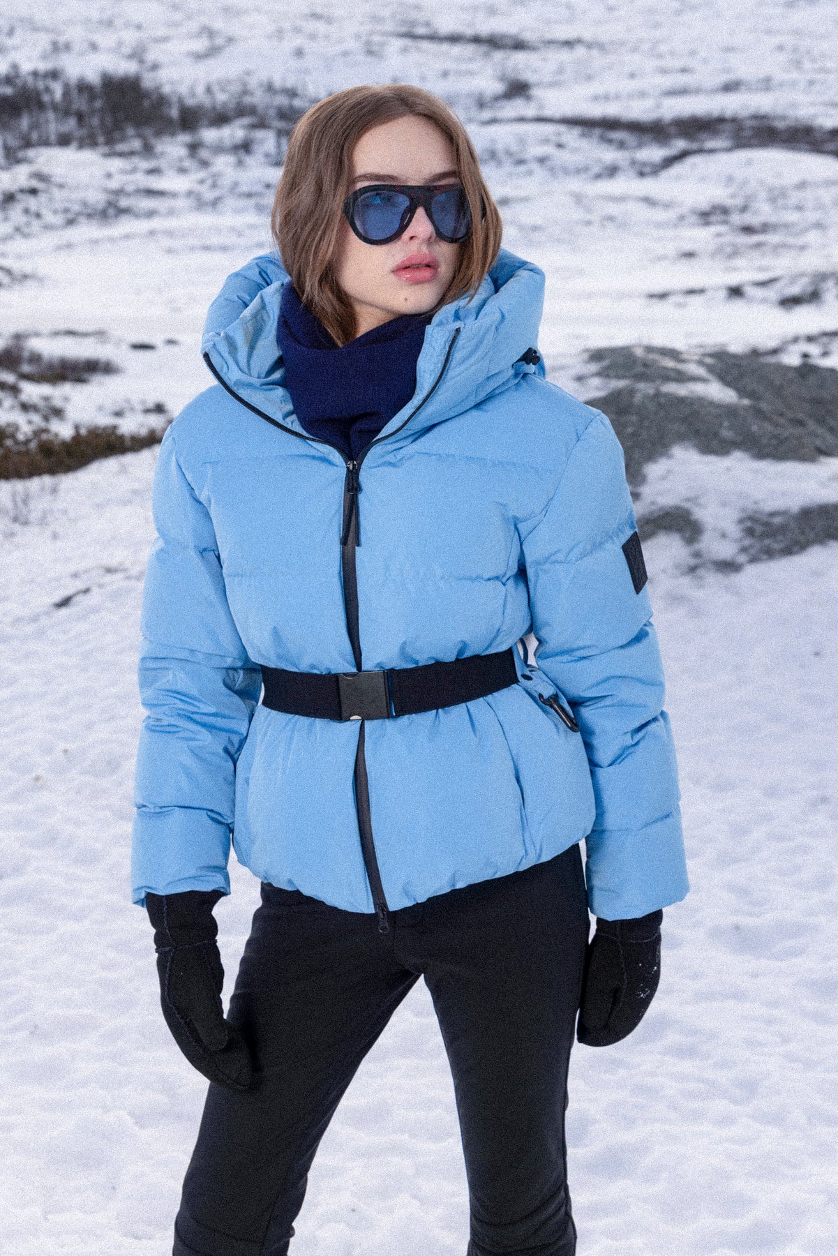 Emily Down Belt Jacket - Ljusblå