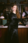 Velour Jersey Ruched Long Dress - Svart