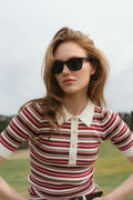 Marte Ss Polo Knit - Creme/Pink