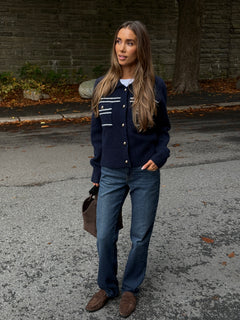 Lisa Stitch Pocket Cardigan - Navy