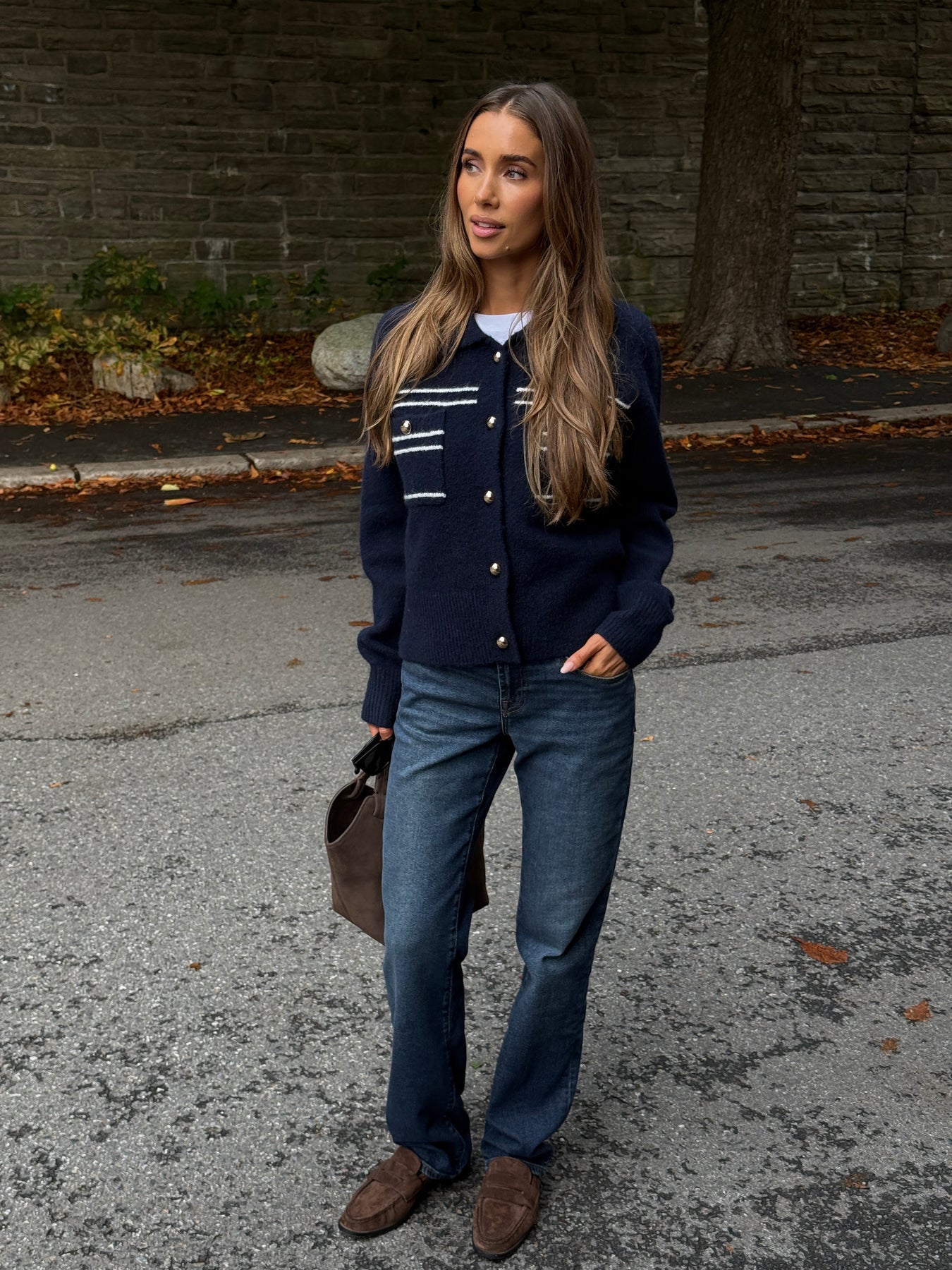 Lisa Stitch Pocket Cardigan - Marinblå