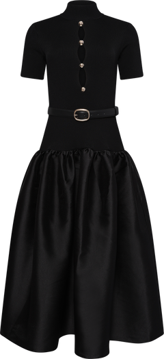 Knit Taffeta Midi Dress - Black