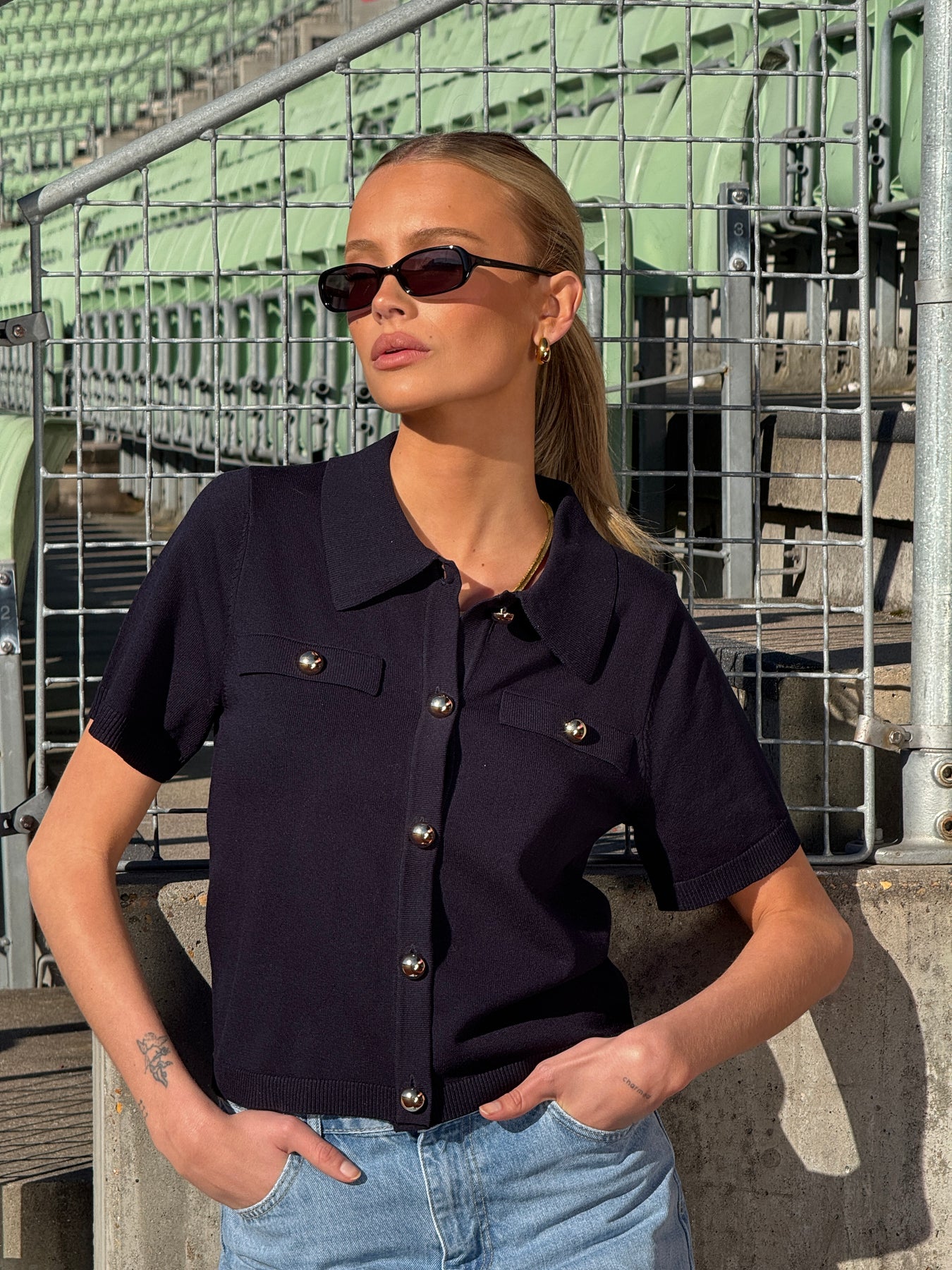 Helen Polo Knit Cardigan - Marinblå