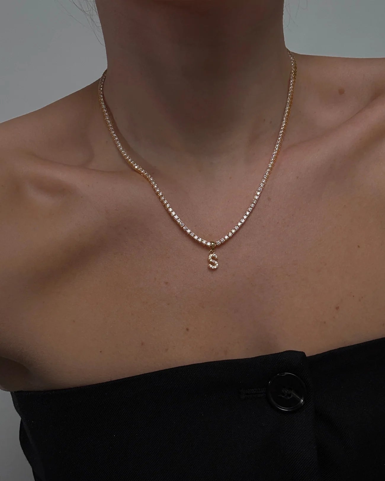 Tennis Letter Necklace - Guld