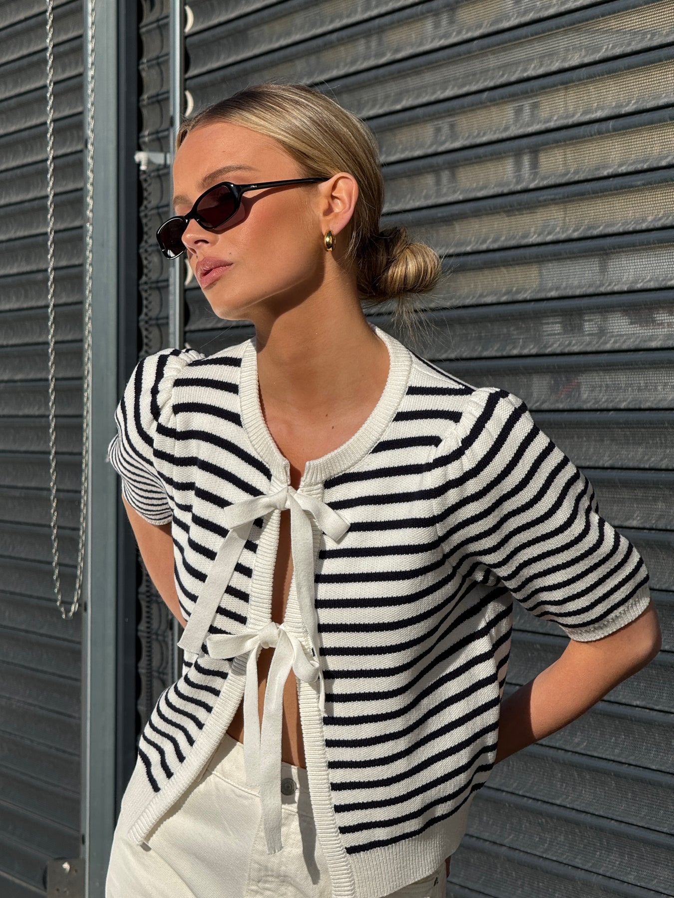 Frida Bow Knit - Off White/Blå