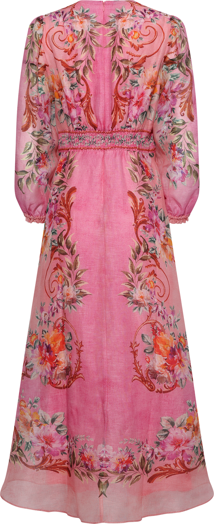 Frida Long Dress Silk Linen - Coral