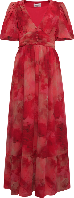 Nordalill Chiffon Maxi Dress - Coral Red