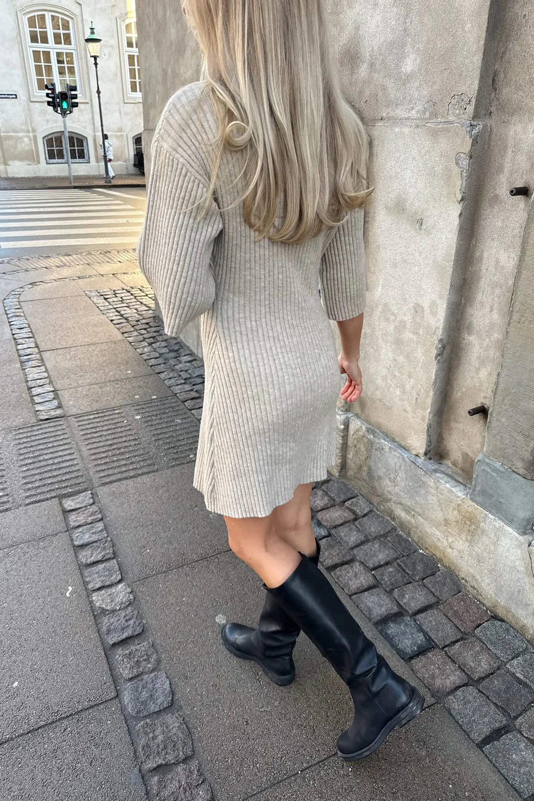 Oliviaic Knit Dress - Ribbad beige