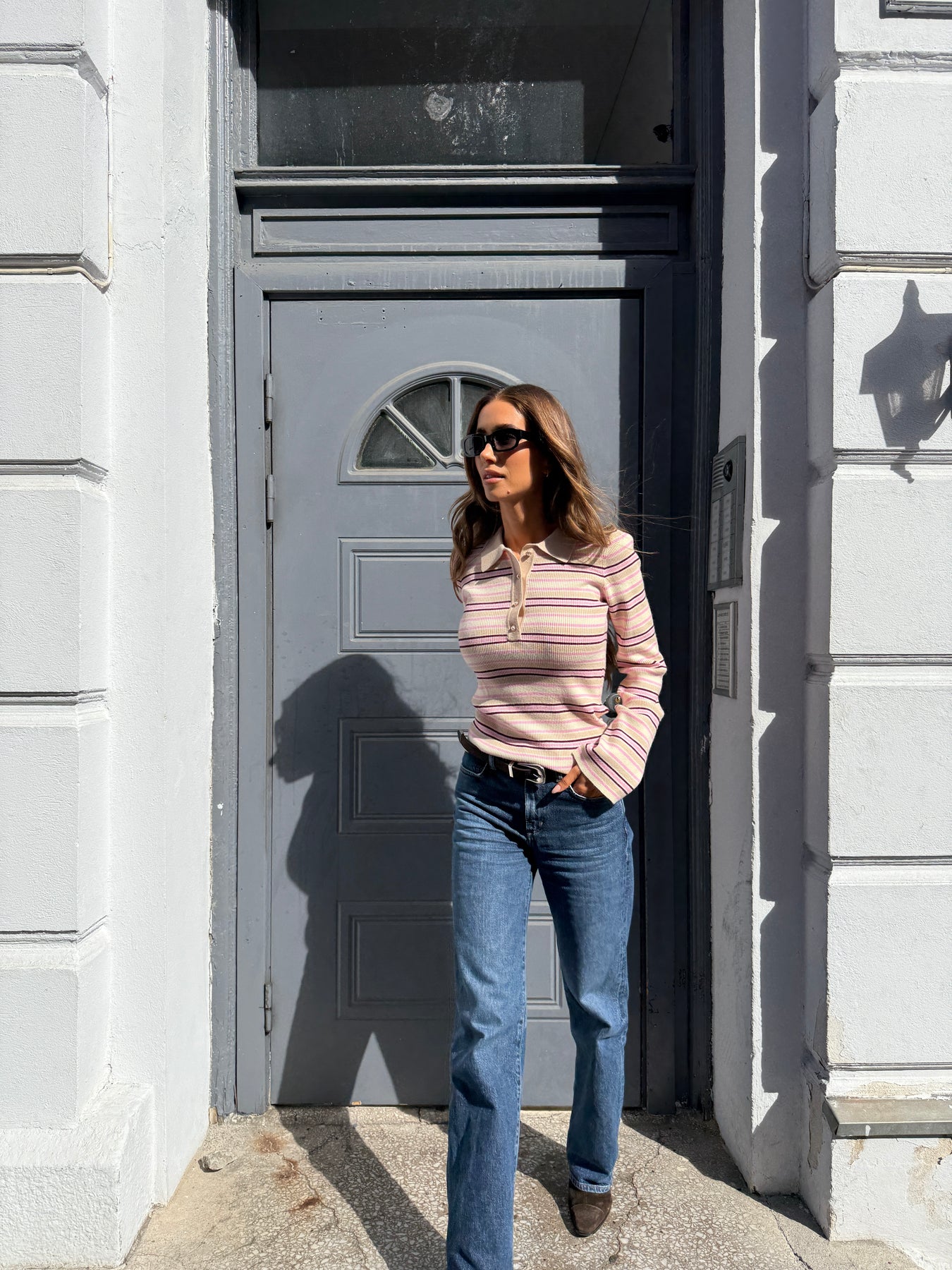 Marte Ls Stripe Polo - Rosa