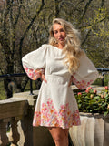 Edda Linen Dress - Off-White / Pink