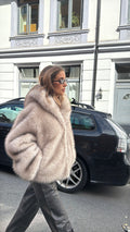 Astrid Faux Fur Jacket - Beige