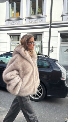 Astrid Faux Fur Jacket - Beige