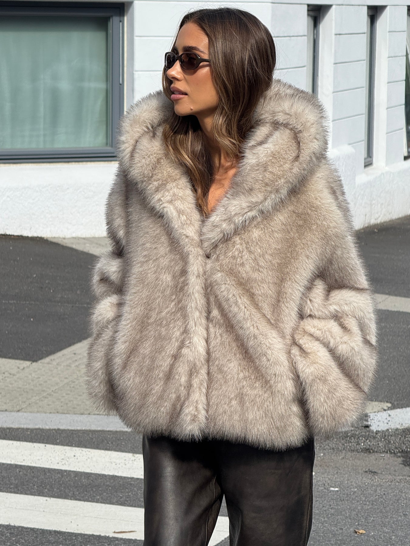 Astrid Faux Fur Jacket - Beige