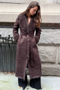 Terry Faux Shearling Coat - Dark Brown