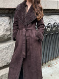 Terry Faux Shearling Coat - Dark Brown