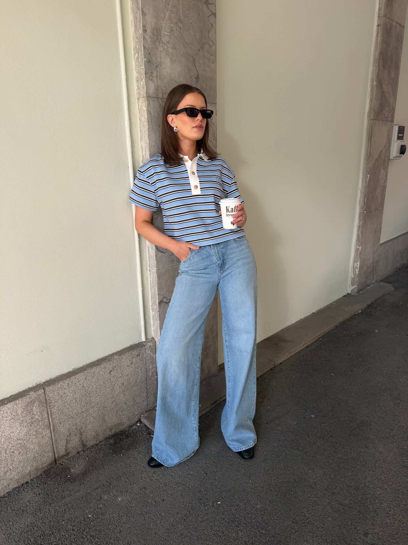 Olga Stripe Polo Tee - Blå