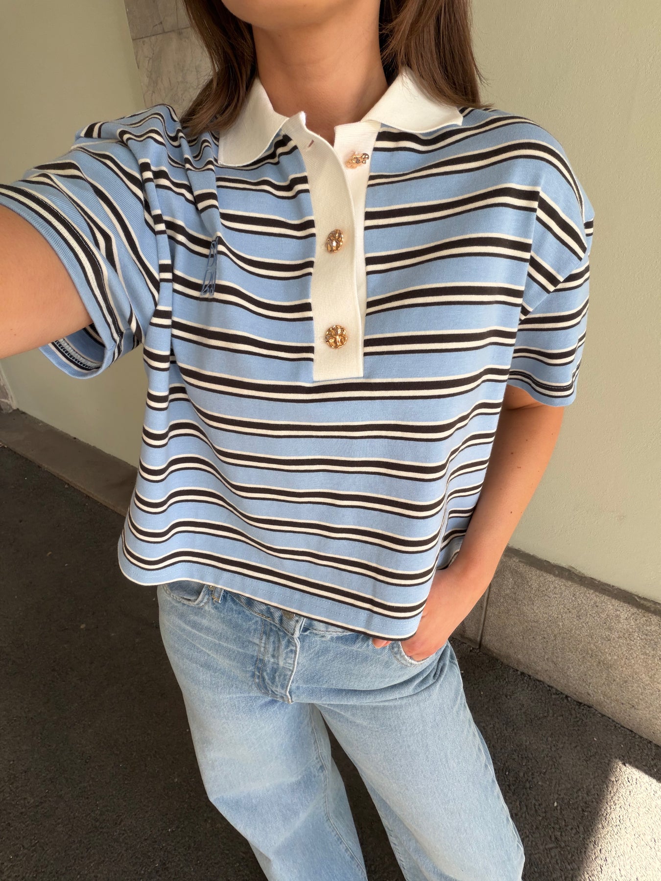 Olga Stripe Polo Tee - Blå