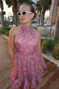 Fern Halterneck Ruffled Mini Dress - Pink Ditsy