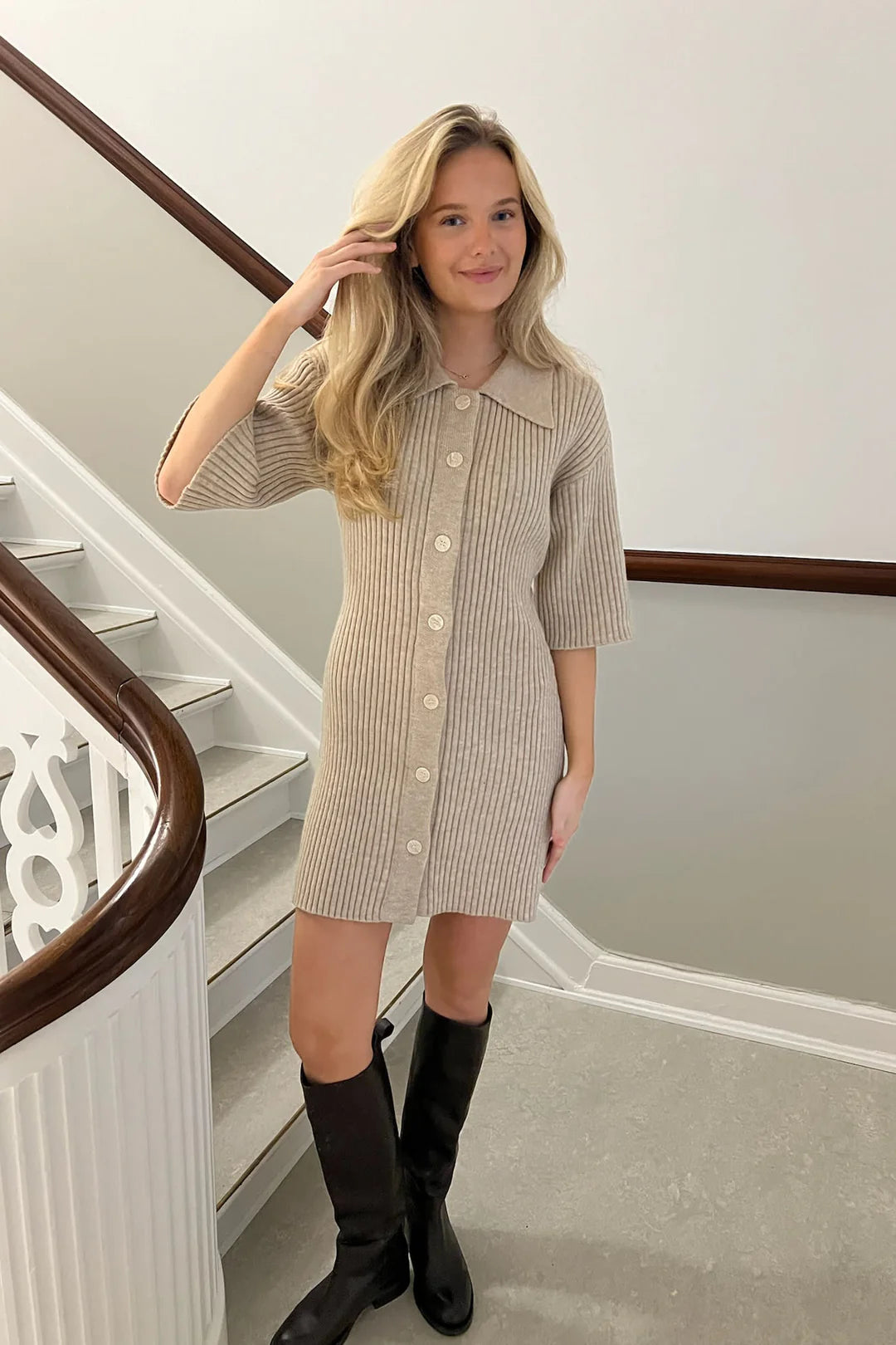Oliviaic Knit Dress - Ribbad beige