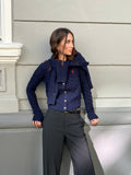 Kabelstickad kofta i ull och kashmir - Hunter Navy