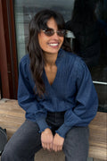 Emma Denim Solid Blus - Blå