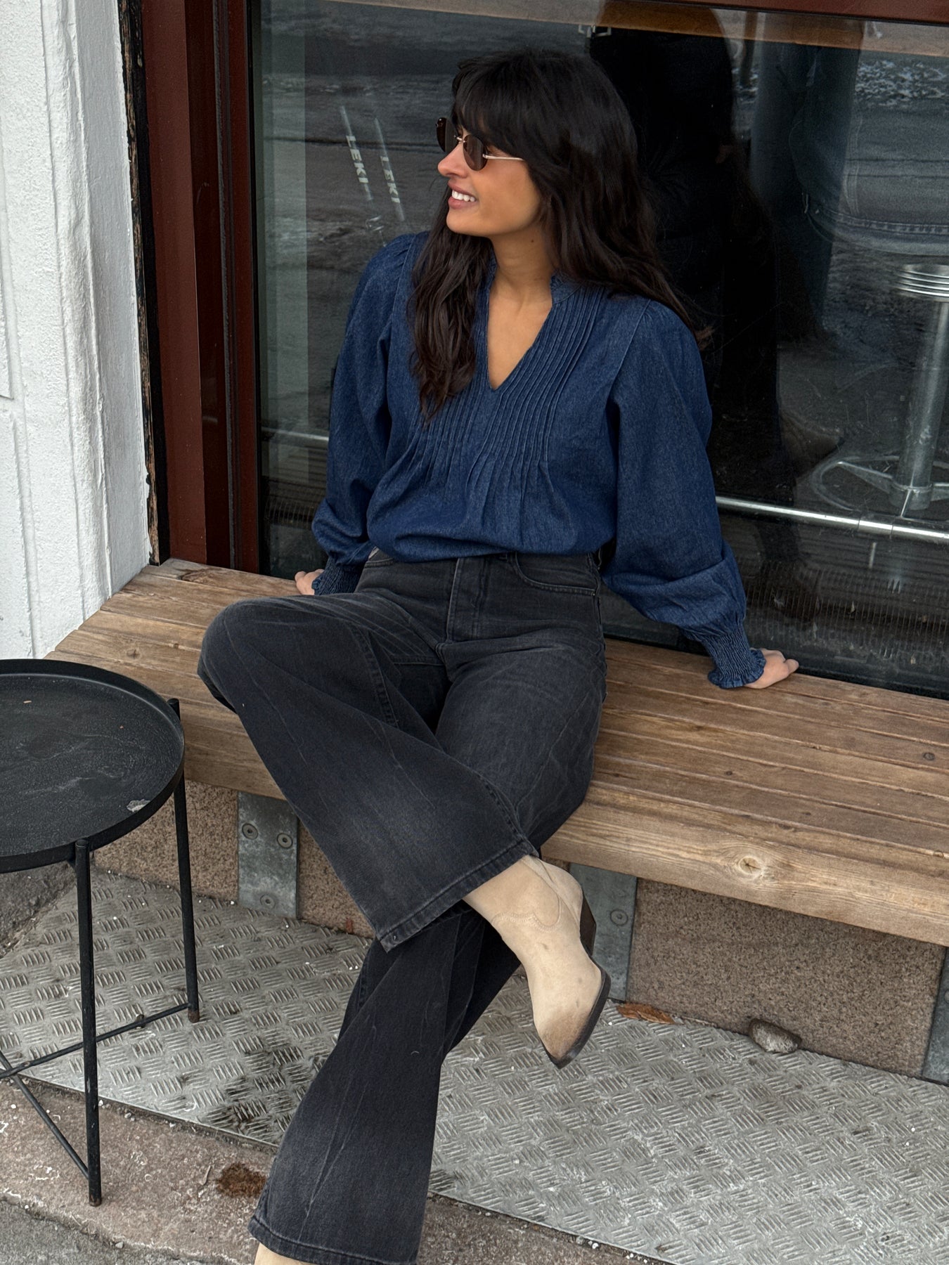 Emma Denim Solid Blus - Blå