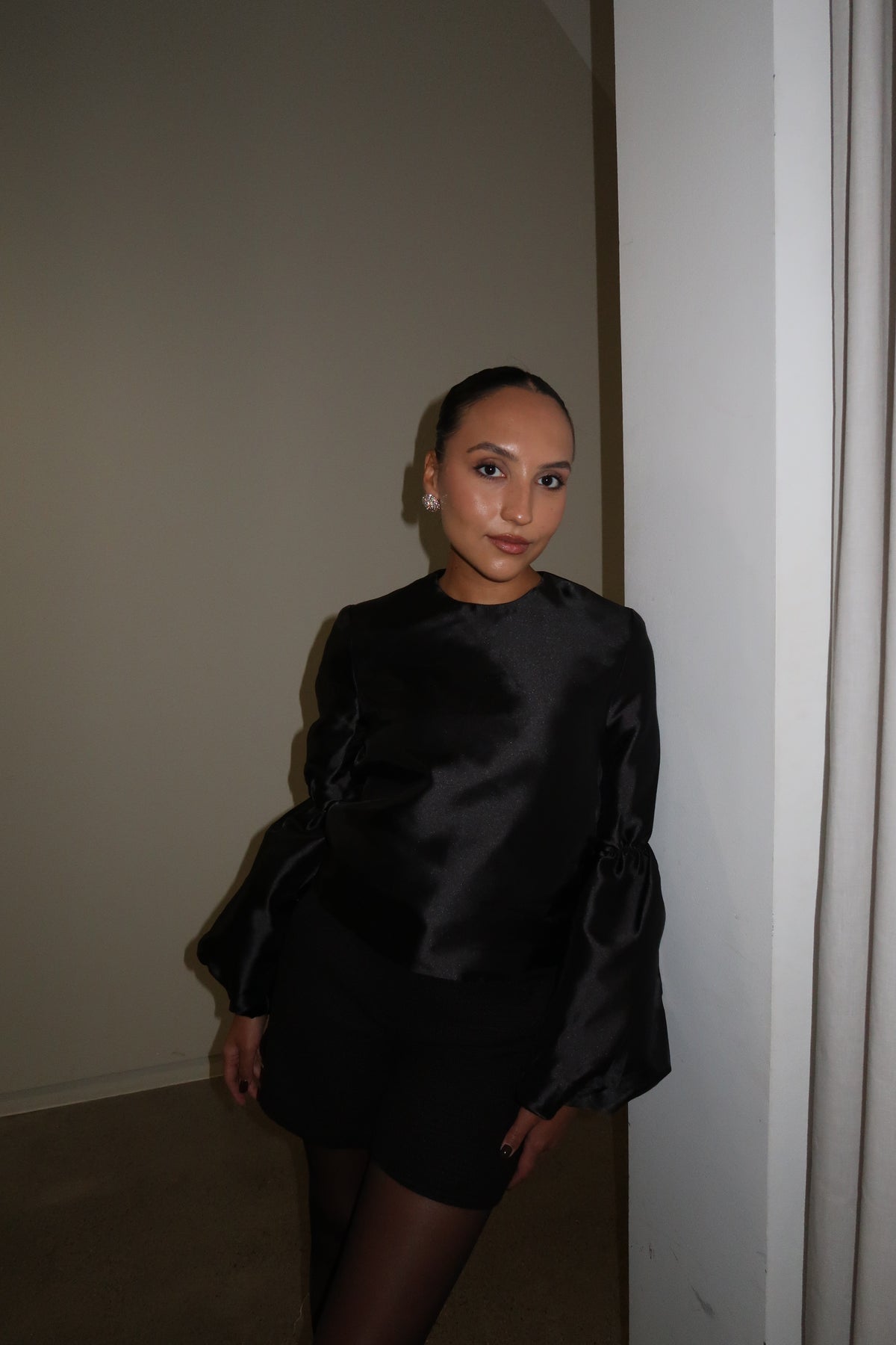 Cia Double Pouf Sleeve Blouse - Svart