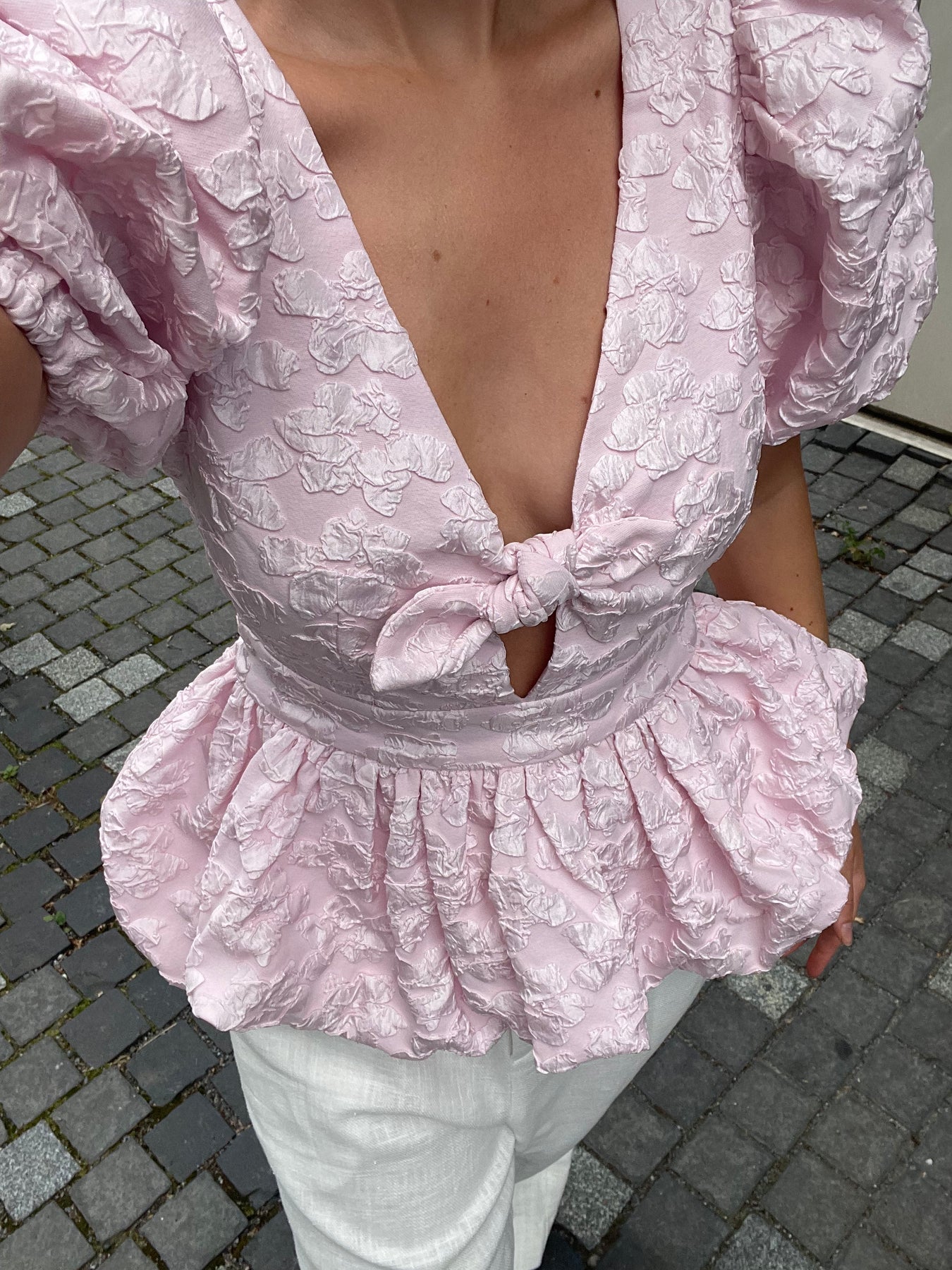 Jacquard Puff Sleeve Top - Ballerina