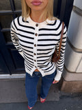 Pernille Stripe Knit Cardigan - Navy Striped