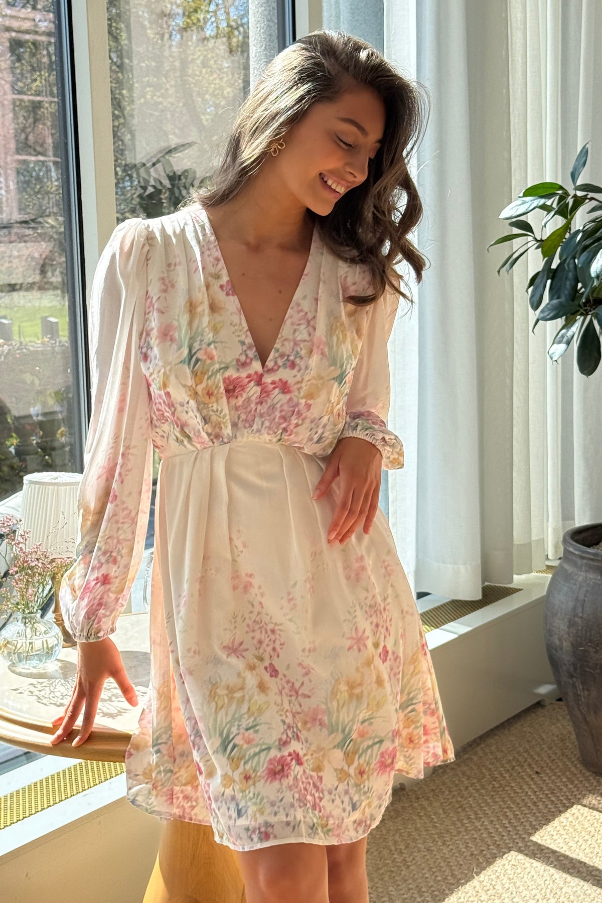 Maja Chiffon Mini Dress - Ljusrosa