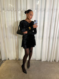 Velour Jersey Crossover Ruched Mini Dress - Black