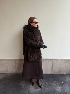 Lynn Faux Fur Maxi Shawl - Chocolate Brown