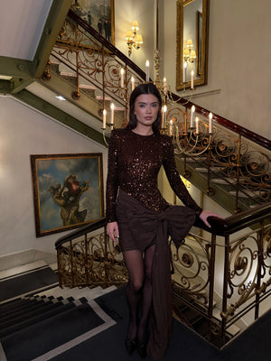 Sequins Bow Mini Dress - Chicory Coffee