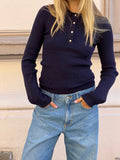 Marte LS Rib Polo Knit - Navy